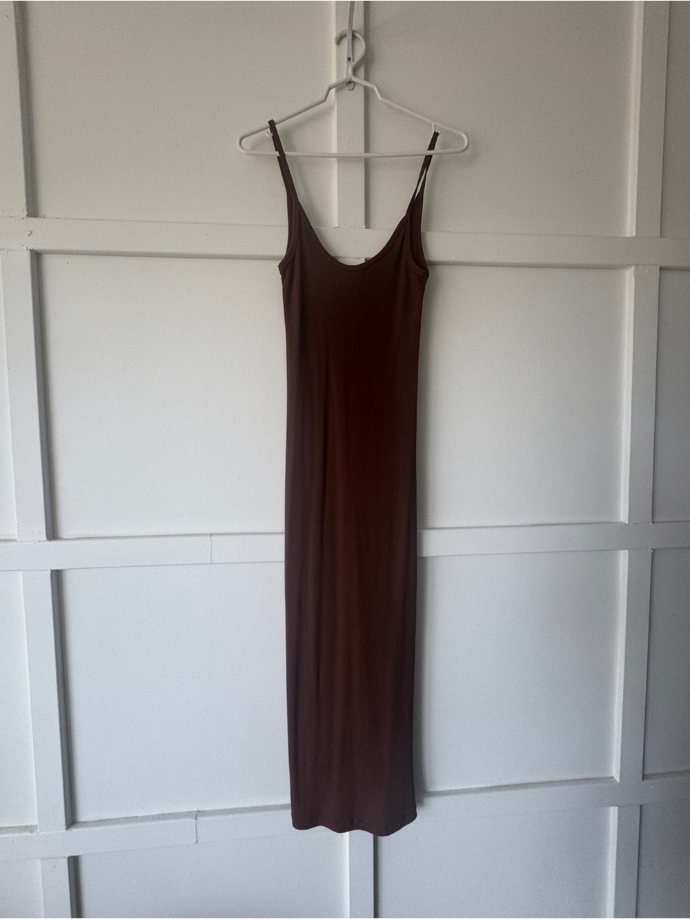 Sleek Chocolate Brown Maxi Slip Dress with Spaghetti Straps